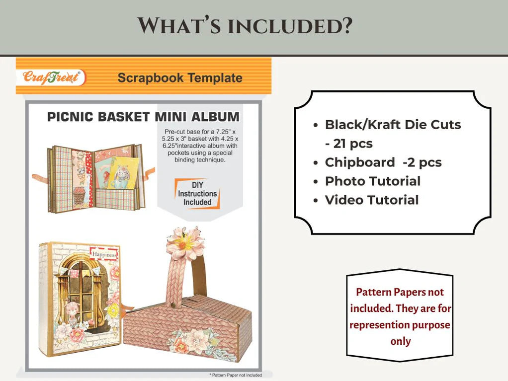 CrafTreat Scrapbook Blank Precut Album Base - Picnic Basket Mini Album 1 Black