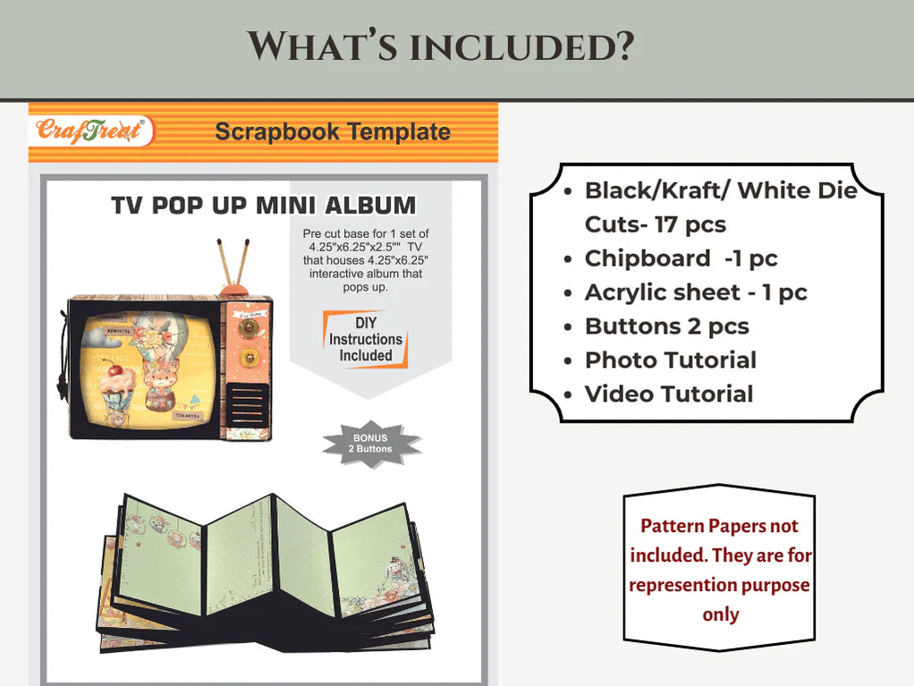 CrafTreat Scrapbook Blank Precut Album Base - TV Pop up Mini Album - Black