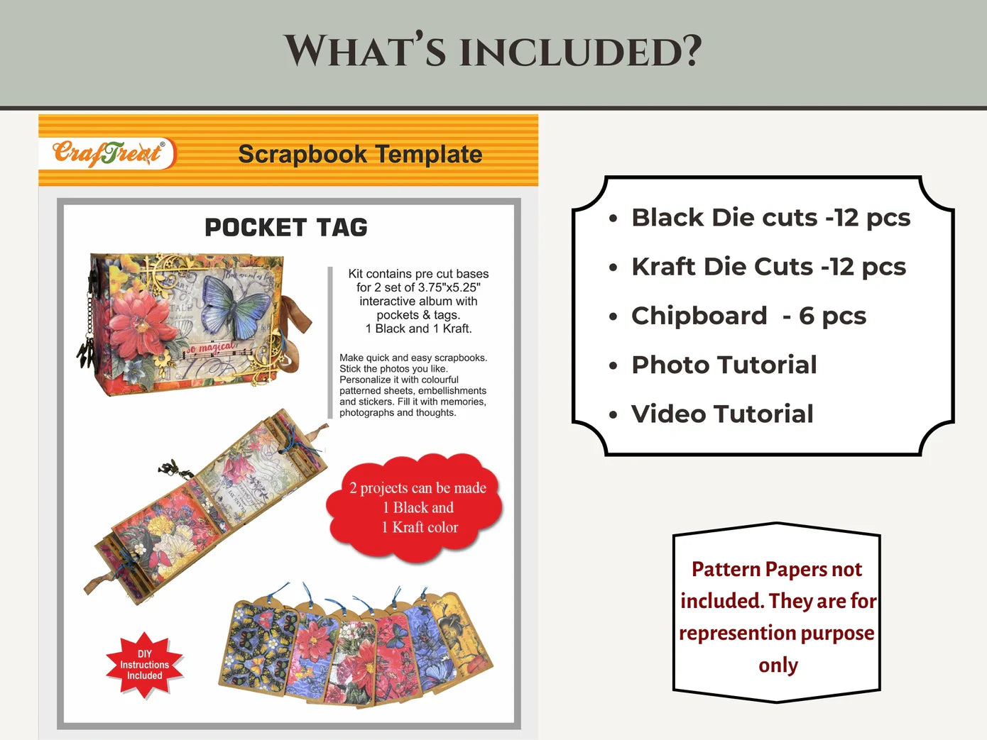 CrafTreat Pocket Tag DIY Scrapbook Blanks - 2 Sets - 1 Black & 1 Kraft