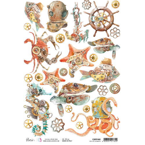 CIAO BELLA - A4 - Piuma Rice Paper - Coral Reef - Sea Life Elements