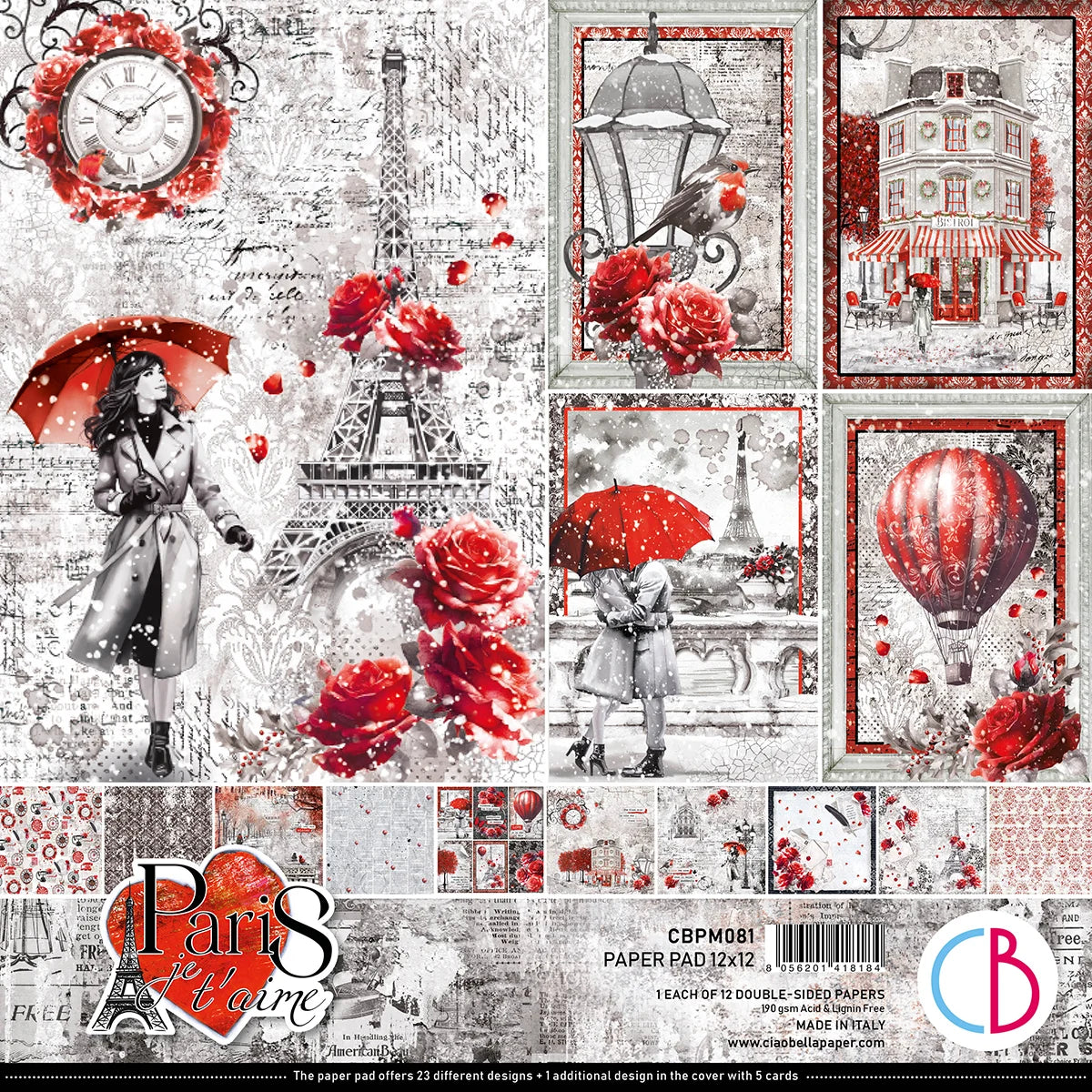 CIAO BELLA - 12 x 12 Paper Pad - Paris je t' aime