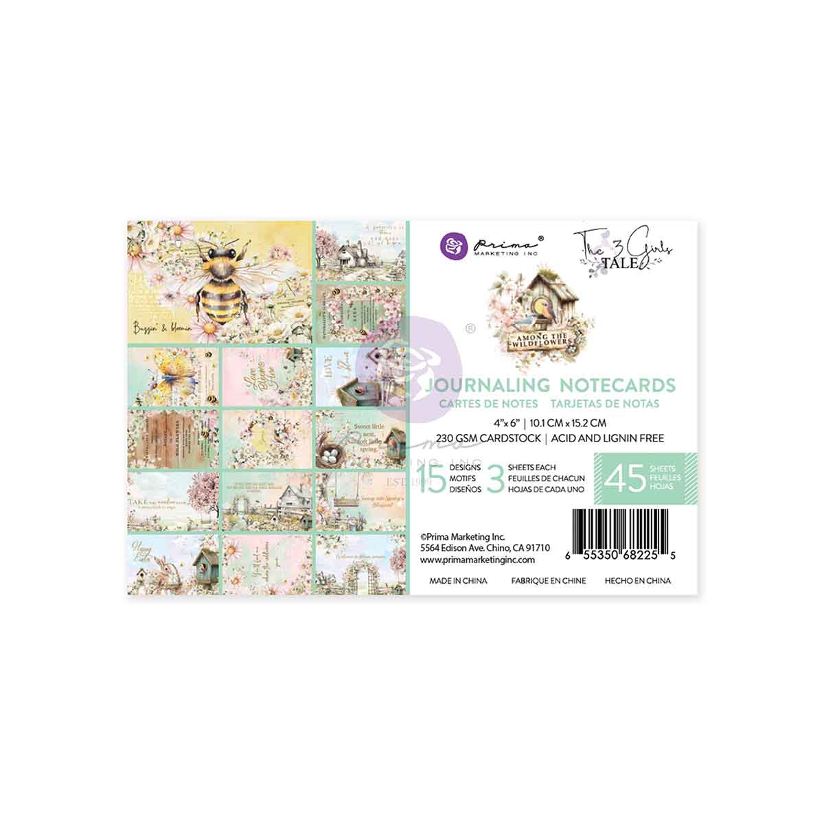 Prima - Among the Wildflowers Collection 4×6 Journaling Cards – 45 sheets – 15 designs x 3 sheets each