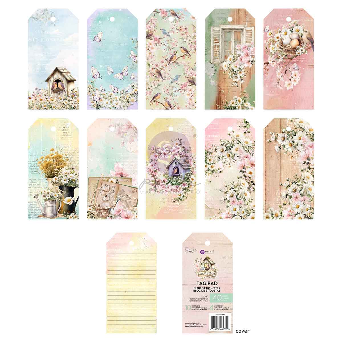 Prima - Among the Wildflowers Collection Tag Pad – 40 sheets – 10 designs x 4 sheets each
