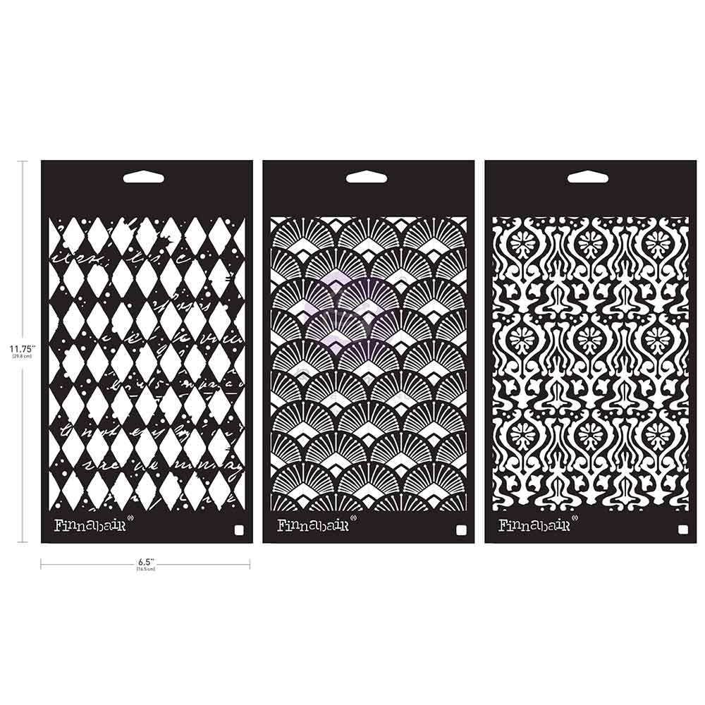Prima - Limited Edition Finnabair Stencil Set – Decadent Walls – 3 stencils, 6″x9″ each