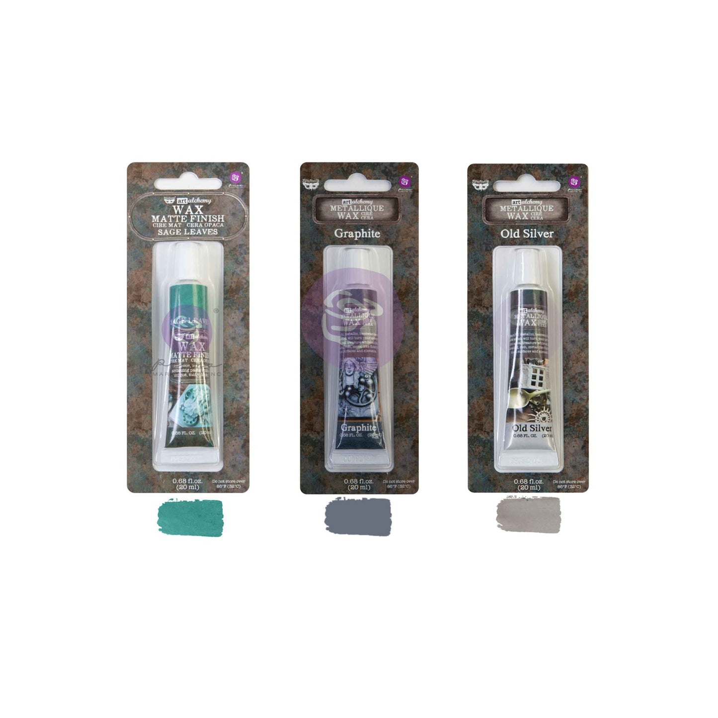 Prima - Finnabair - Art Alchemy- Finnabair Time Traveller wax set – total 3 waxes Sage Flowers, Graphite, Old Silver