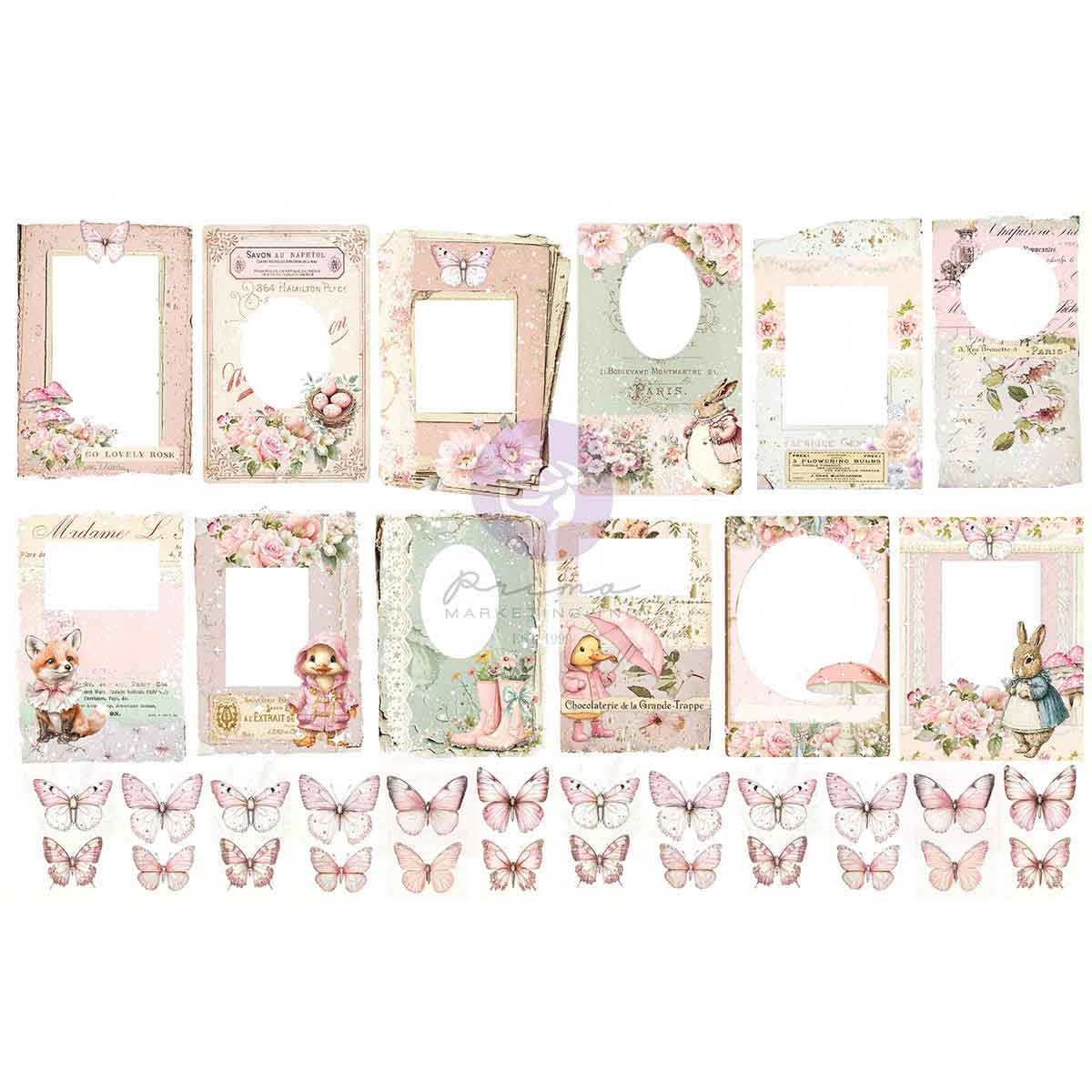 Prima - Sweet Spring Collection Ephemera -Butterflies & Frames – 72 pcs w/ foil accents