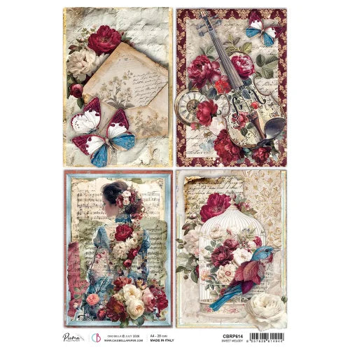 CIAO BELLA - A4 - Piuma Rice Paper - Bohemian Burgundy Rice Paper A4 Sweet Melody