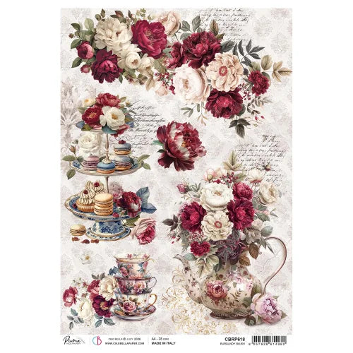 CIAO BELLA - A4 - Piuma Rice Paper - Bohemian Burgundy Rice Paper A4 Burgundy Blush