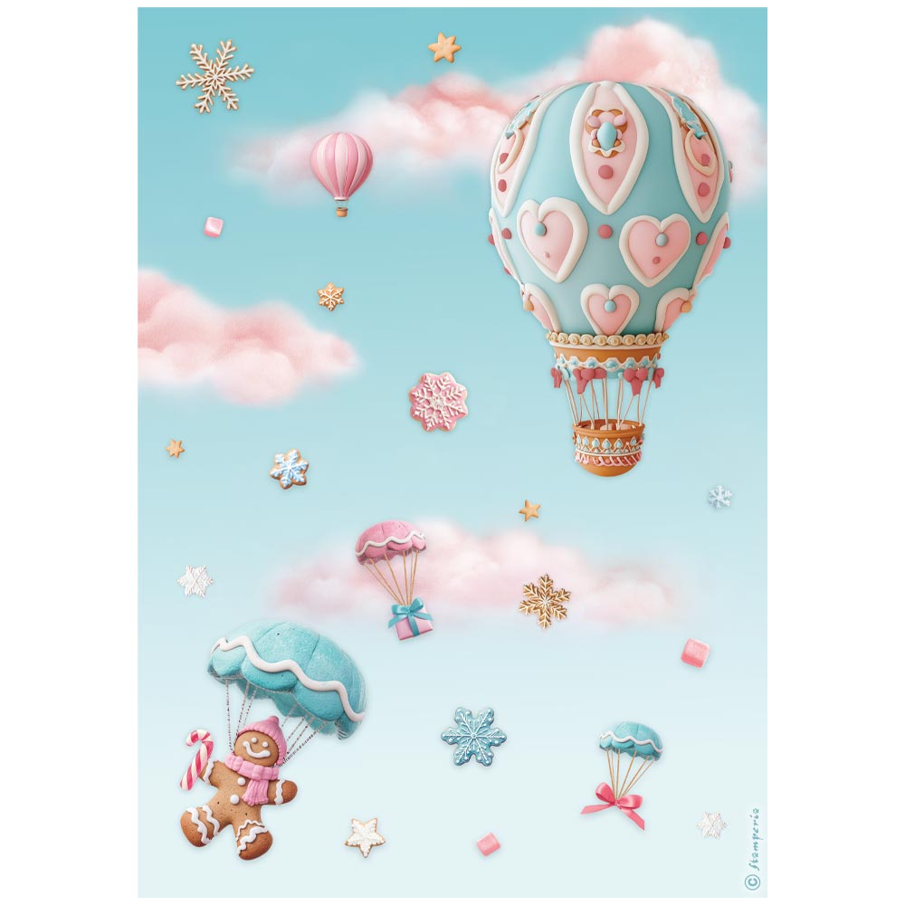 Stamperia - Rice Paper - 21cm x 29.7cm - A4 - Candy Christmas air balloons