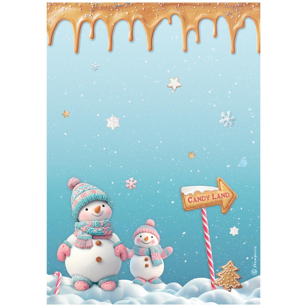 Stamperia - Rice Paper - 21cm x 29.7cm - A4 - Candy Christmas Snowman