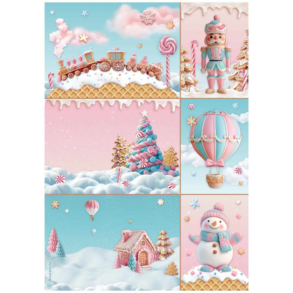 Stamperia - Rice Paper - 21cm x 29.7cm - A4 - Candy Christmas Cards