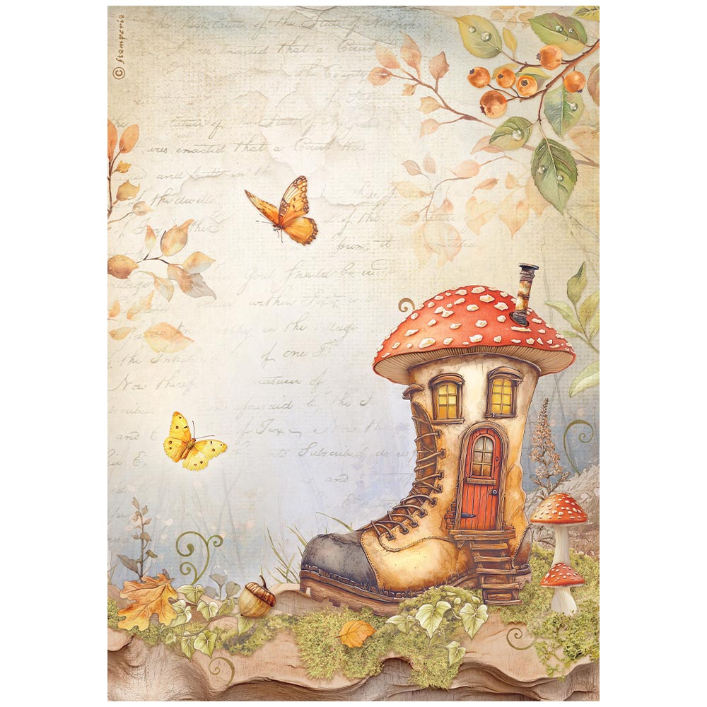 Stamperia - Rice Paper - 21cm x 29.7cm - A4 - Whispering Woods boot house