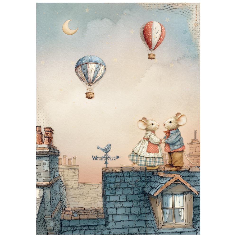 Stamperia - Rice Paper - 21cm x 29.7cm - Family mice on the roof