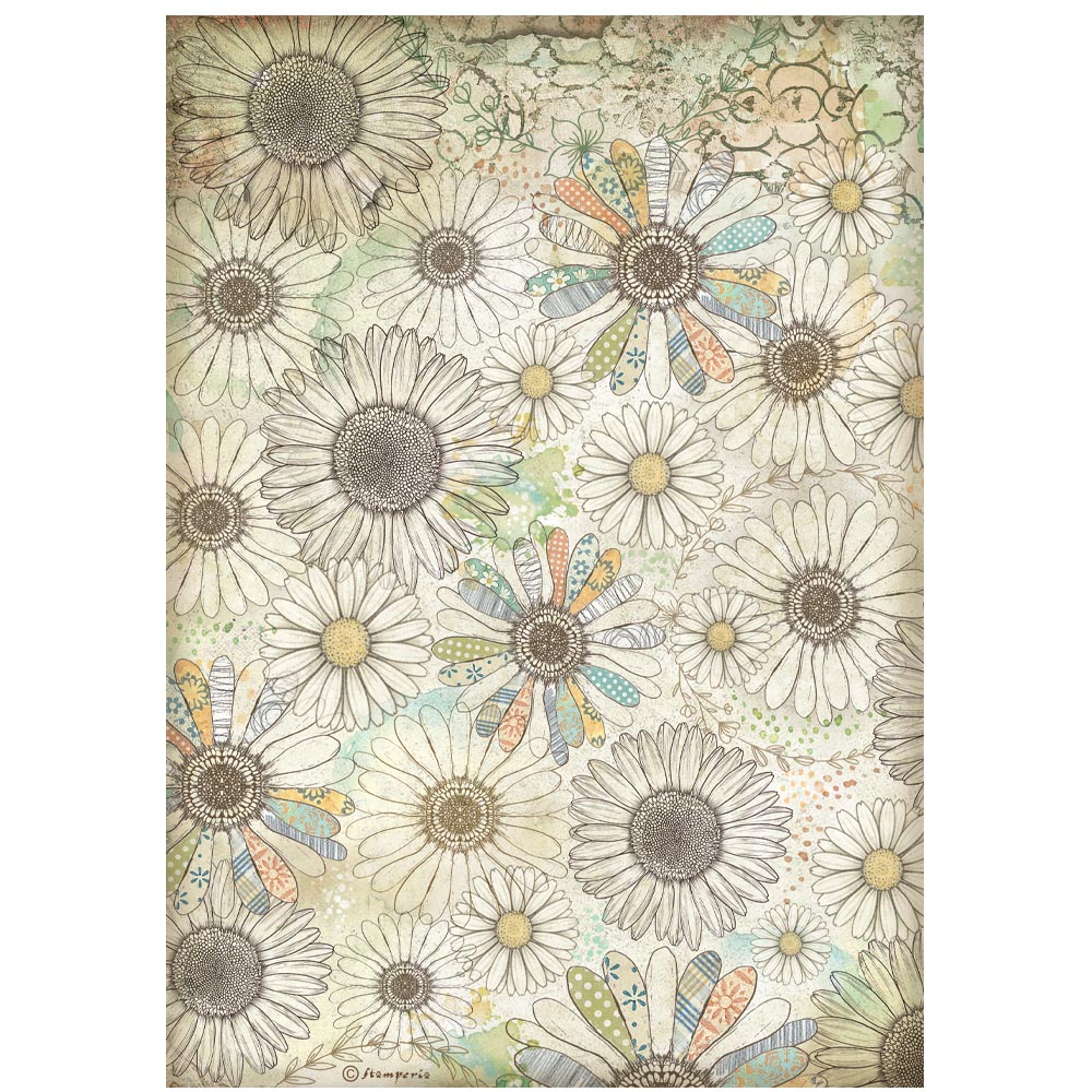 Stamperia - Rice Paper - 21cm x 29.7cm - Daisy Art - Stylized daisy pattern