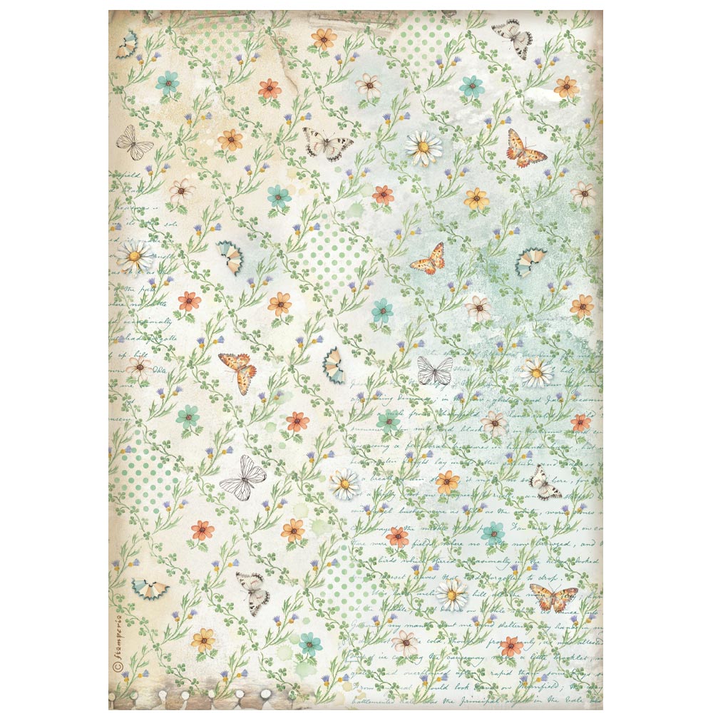 Stamperia - Rice Paper - 21cm x 29.7cm - Daisy Art - Flowers and Butterfly pattern