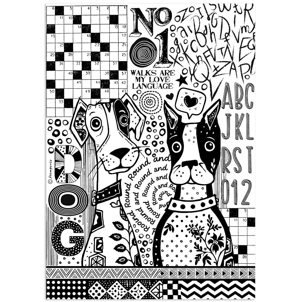 Stamperia - Rice Paper - 21cm x 29.7cm -Furry Friends dogs Black & White