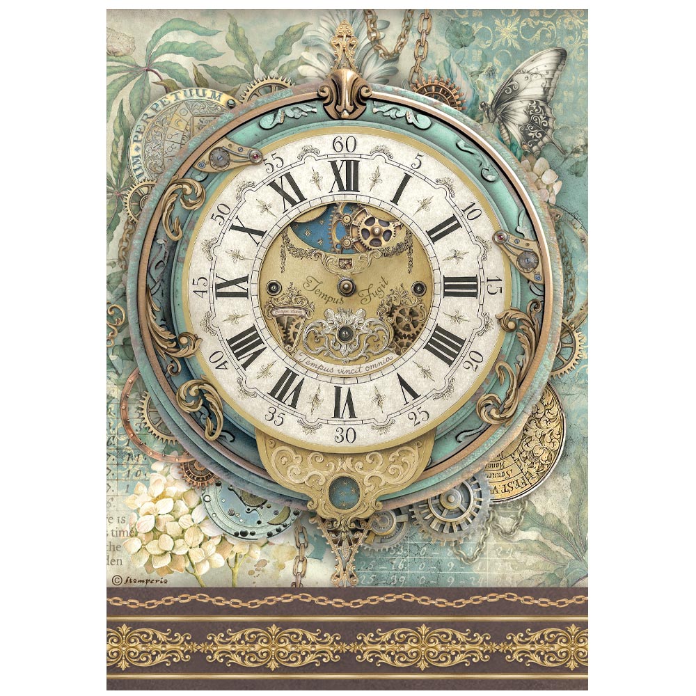 Stamperia - Rice Paper - 21cm x 29.7cm - A4 - Gardens of Time - Big Clock