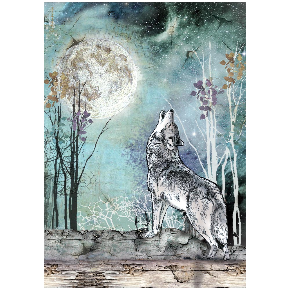 Stamperia - Rice Paper - 21cm x 29.7cm - A4 - Cosmos wolf and moon