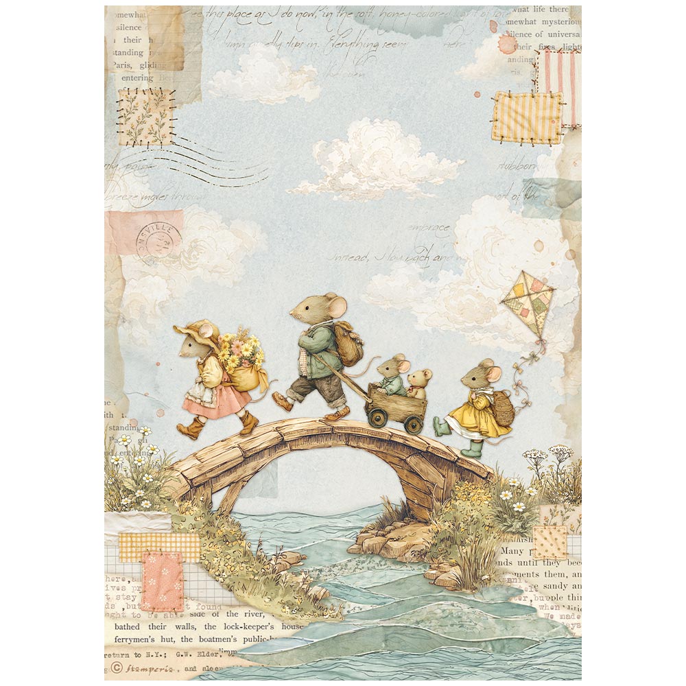Stamperia - Rice Paper - 21cm x 29.7cm - A4 - Cozy Family the bridge