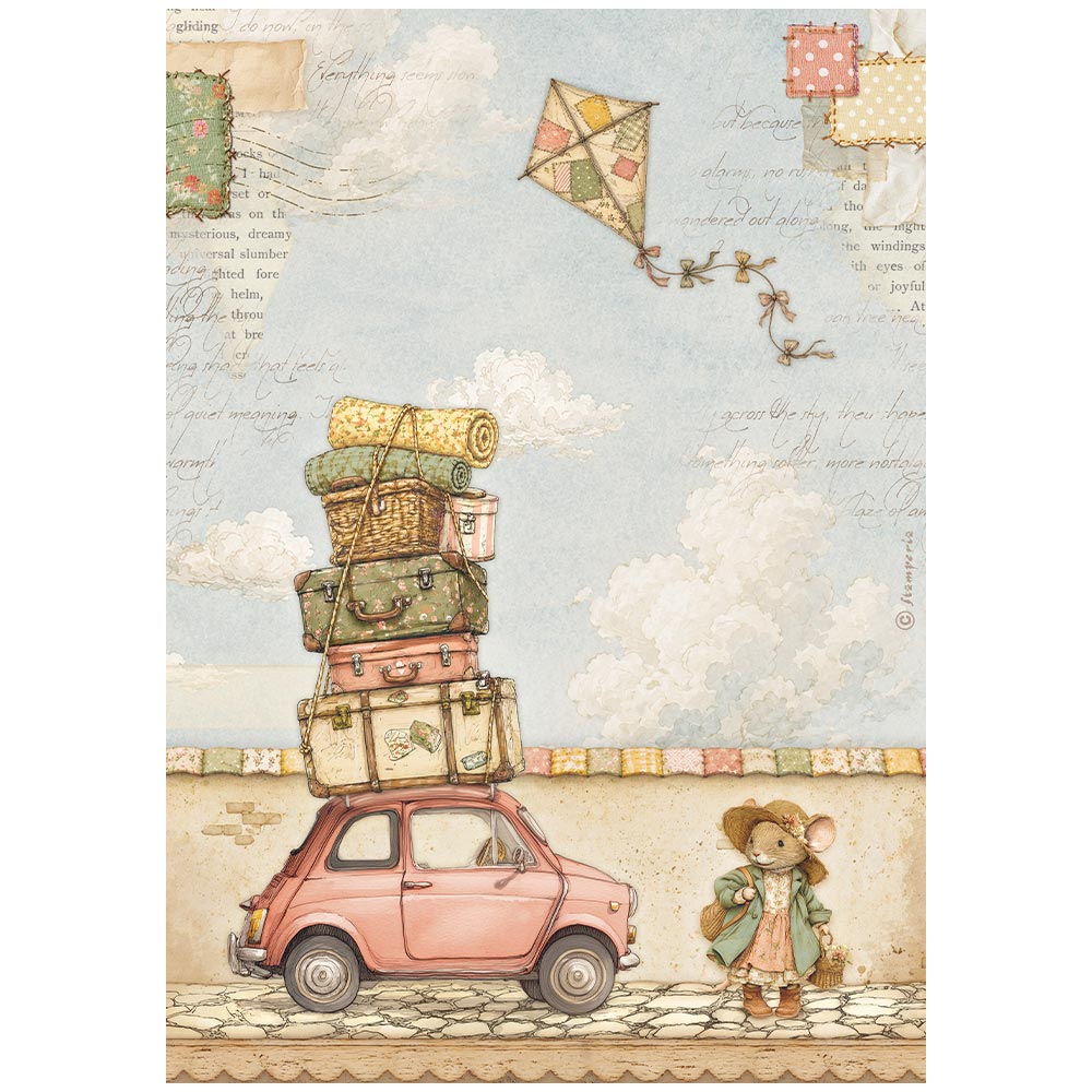 Stamperia - Rice Paper - 21cm x 29.7cm - A4 - Cozy Family the car