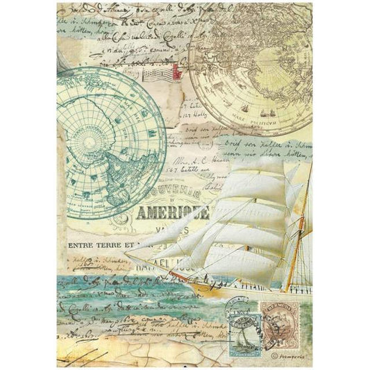 Stamperia  - Rice Paper -  21cm x 29.7cm - A4 -   Around the World - Sailing Ship