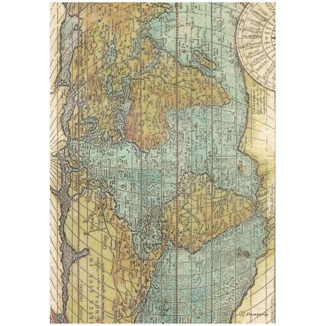 Stamperia  - Rice Paper -  21cm x 29.7cm - A4 -   Around the World - Map