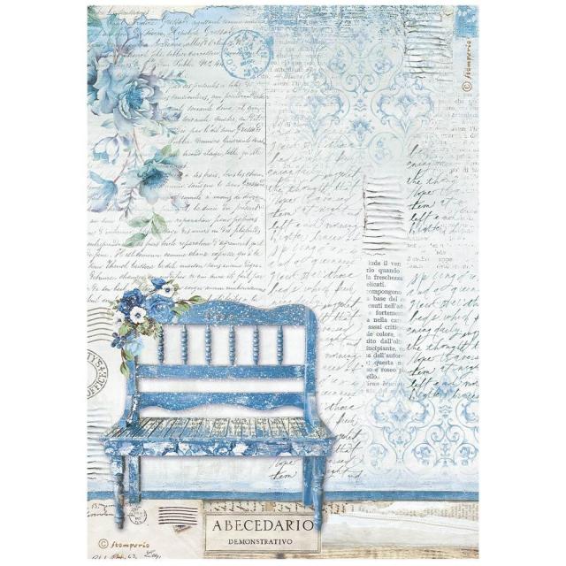 Stamperia - Rice Paper - 21cm x 29.7cm - A4 - Blue Land Bench