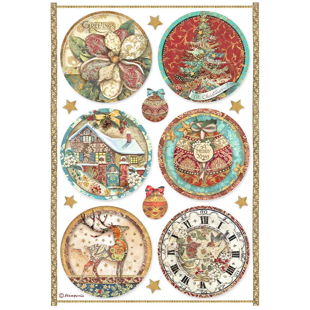 Stamperia - Rice Paper - 21cm x 29.7cm - A4 - Christmas Greetings Rounds
