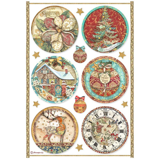 Stamperia  - Rice Paper -  21cm x 29.7cm - A4 -  Christmas Greetings Rounds