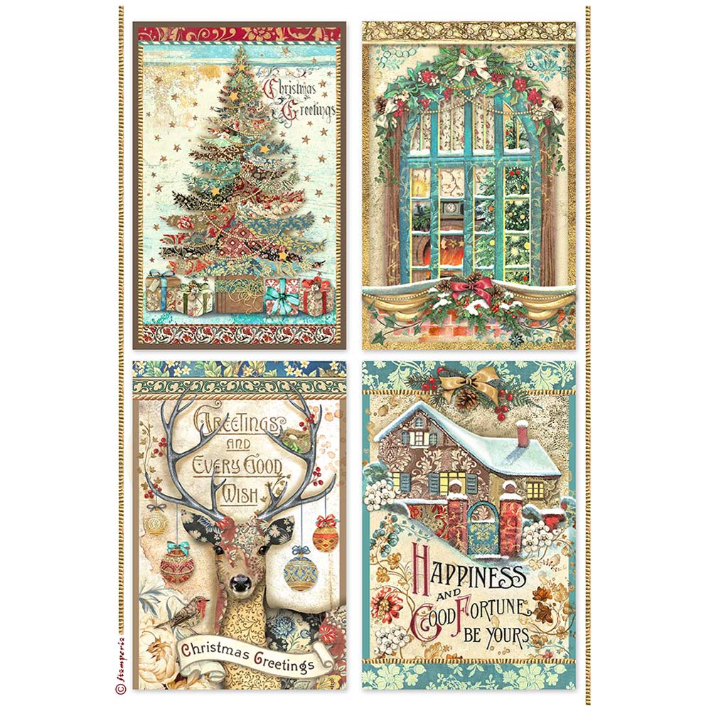 Stamperia - Rice Paper - 21cm x 29.7cm - A4 - Christmas Greetings Cards
