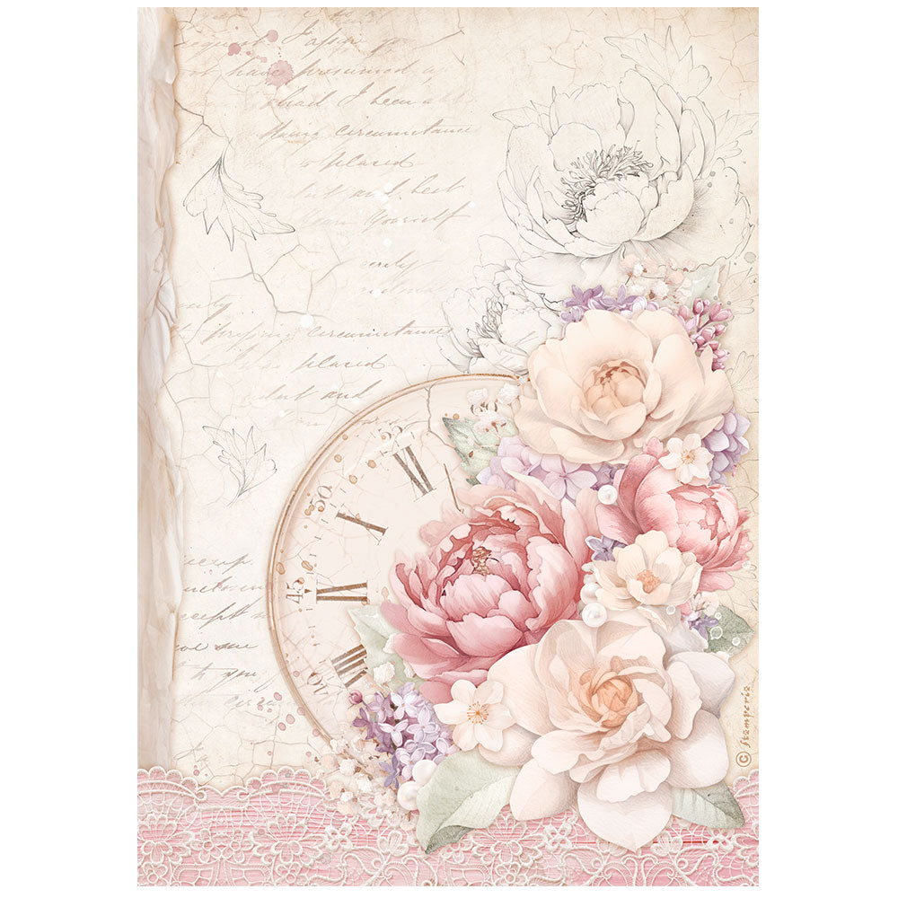 Stamperia - Rice Paper - 21cm x 29.7cm - A4 - Romance Forever - Clock