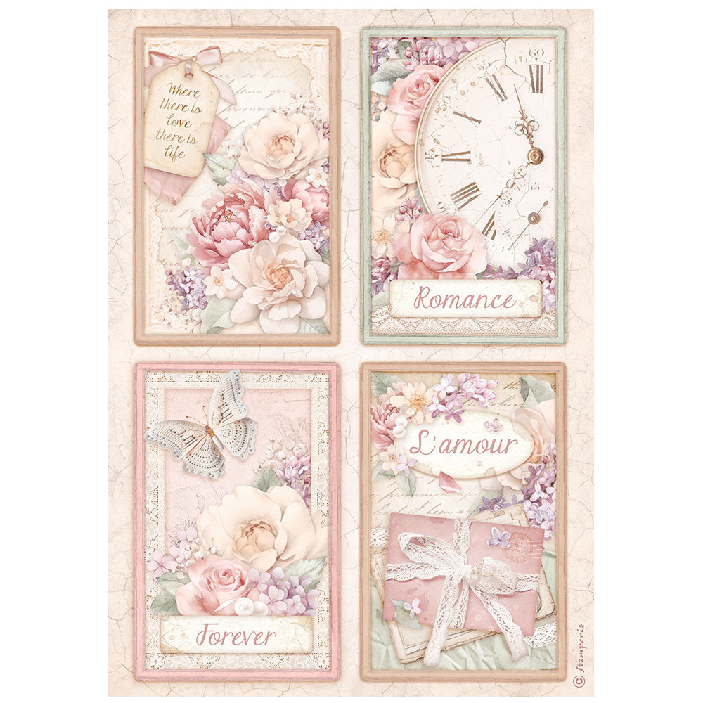 Stamperia - Rice Paper - 21cm x 29.7cm - A4 - Romance Forever - 4 Cards