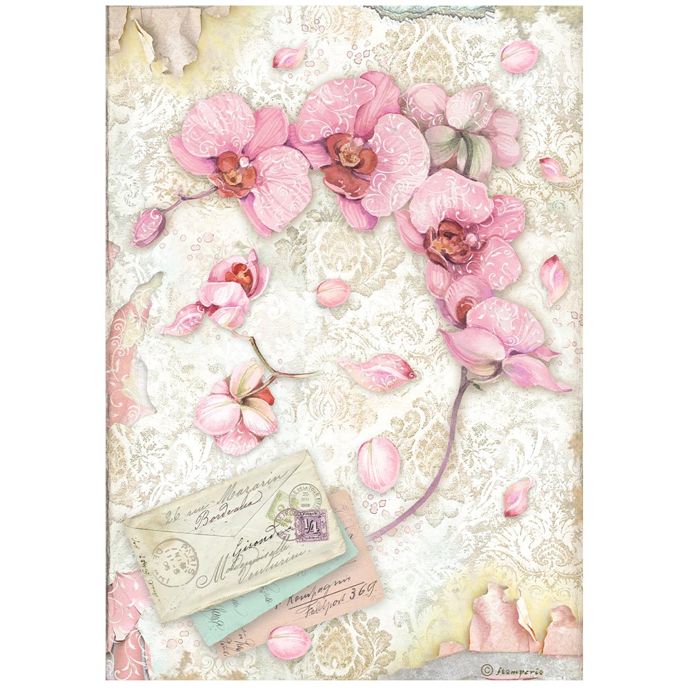 Stamperia  - Rice Paper -  21cm x 29.7cm - A4 -  Orchids and Cats Pink Orchids
