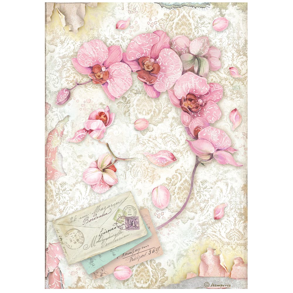 Stamperia - Rice Paper - 21cm x 29.7cm - A4 - Orchids and Cats Pink Orchids