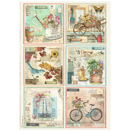 Stamperia  - Rice Paper -  21cm x 29.7cm - A4 - Garden cards