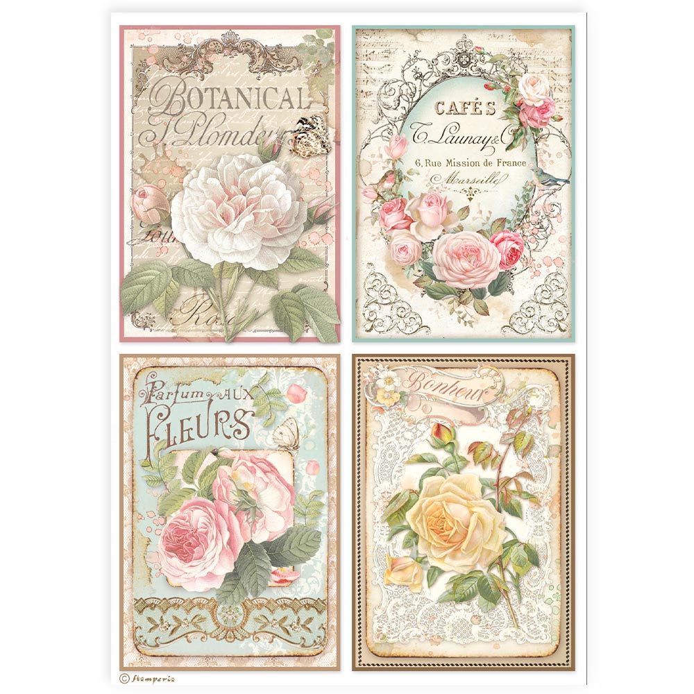 Stamperia - Rice Paper - 4 cards roses