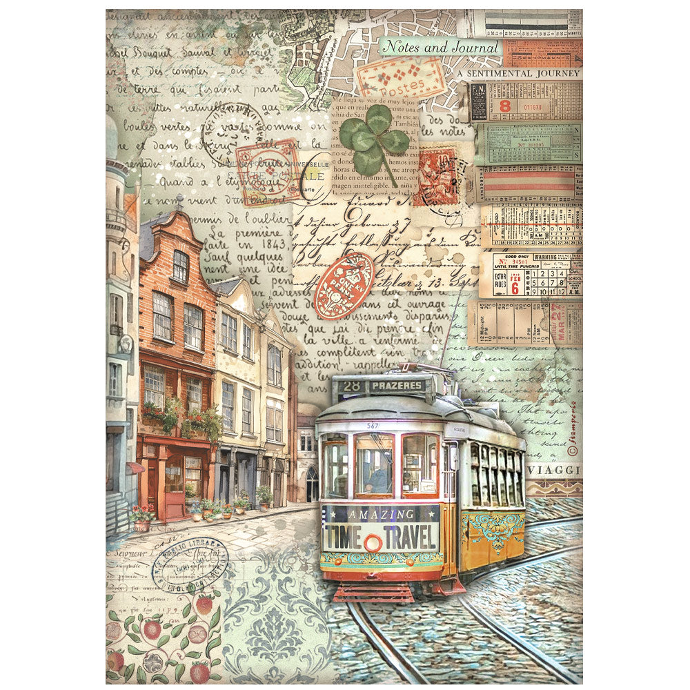 Stamperia - A4 Rice Paper - Art of travelling Tram