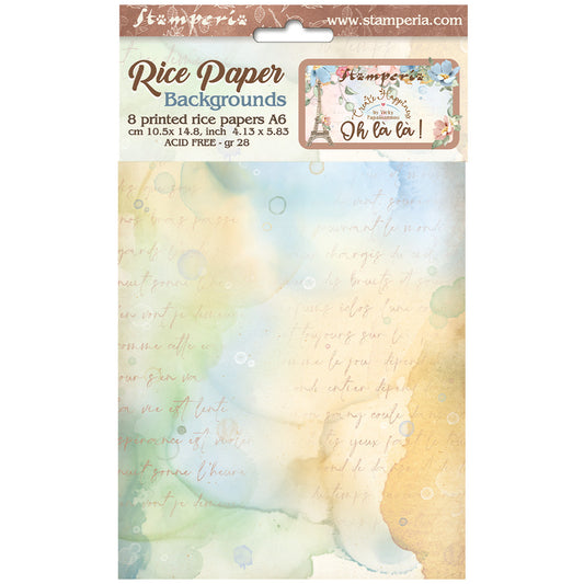 Stamperia  - Pack of 8 Rice papers -  4.14cm x 5.83 cm - A6 -  Oh La La