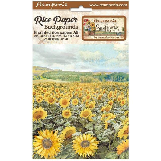 Stamperia  - Pack of 8 Rice papers -  4.14cm x 5.83 cm - A6 Backgrounds-  Sunflower