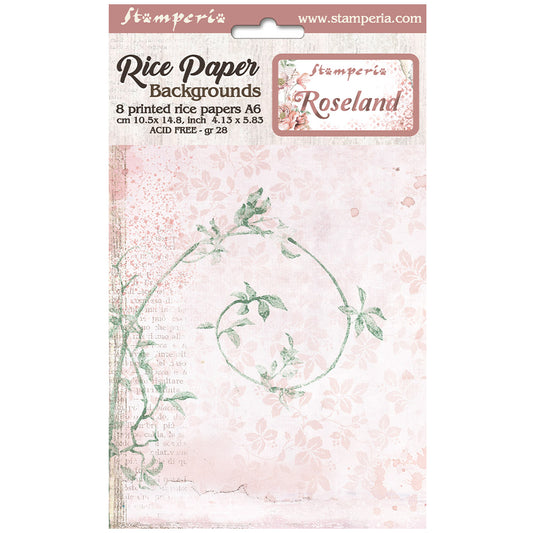 Stamperia  - Pack of 8 Rice papers -  4.14cm x 5.83 cm - A6 -  Roseland