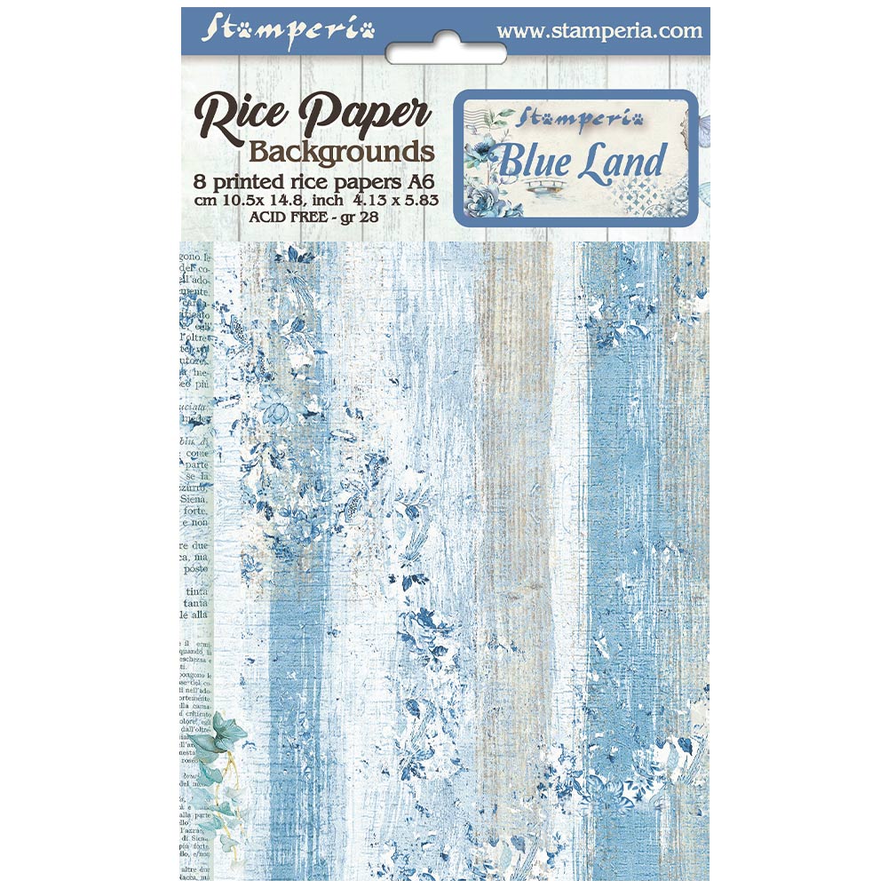 Stamperia - Pack of 8 Rice papers - 4.14cm x 5.83 cm - A6 - Blue Land