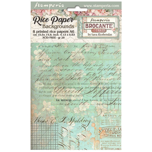 Stamperia  - Pack of 8 Rice papers -  10.5cm x 14.8cm - A6 -  Brocante Antiques