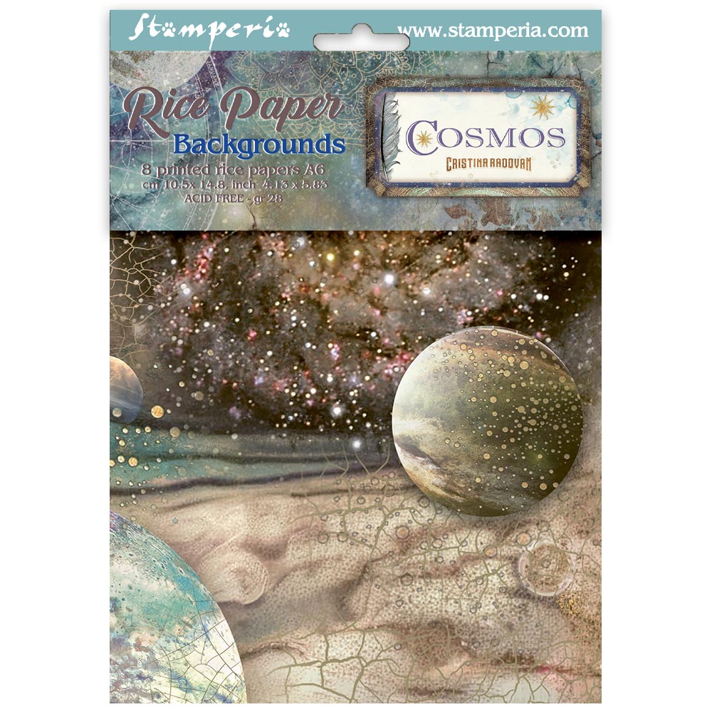 Stamperia - Pack of 8 Rice papers - 10.5cm x 14.8cm - A6 - Cosmos