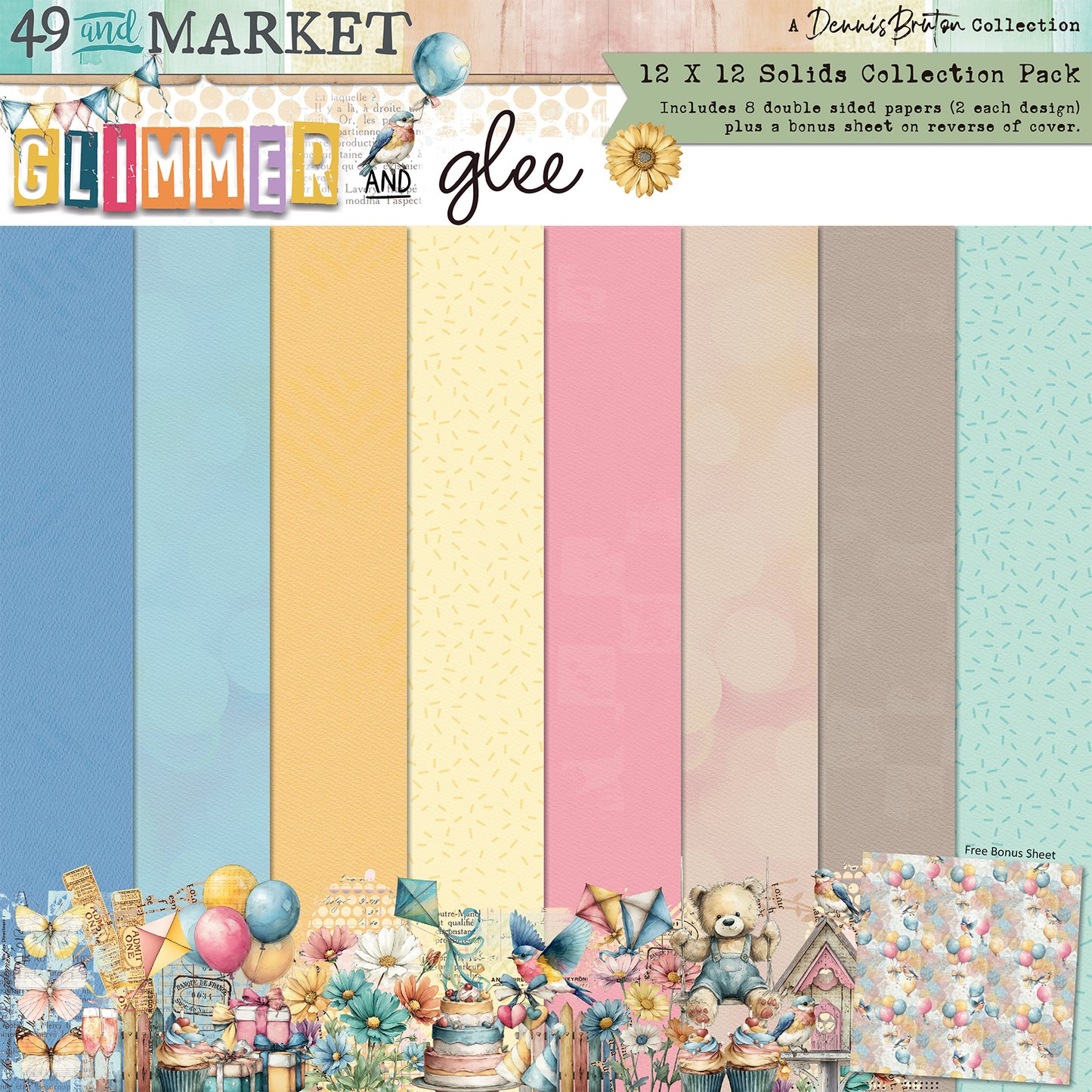 49 and Market - 12 x 12 Solid Cardstock Pack - Glimmer & Glee