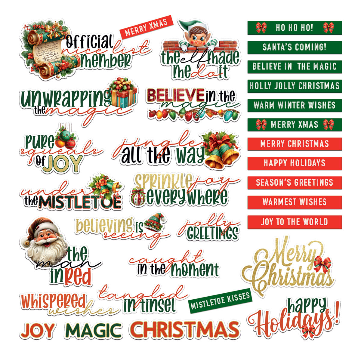 49 and Market - Chipboard Sentiments 32 Pieces - Jolly Jingles