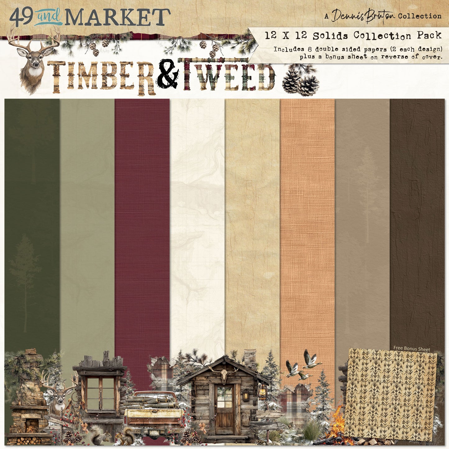 49 and Market - 12 x 12 Solid Cardstock Pack - Timber & Tweed