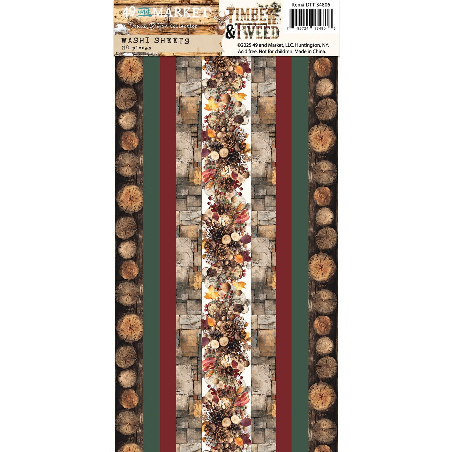 49 and Market - Fabric Tape Set - 12 Die-cut fabric strips - Timber & Tweed