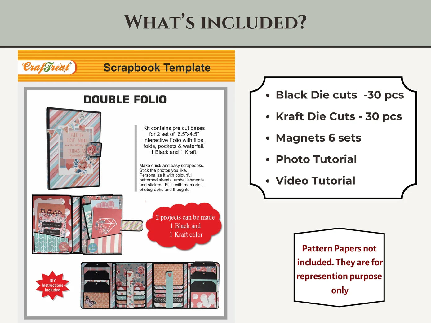 CrafTreat Double Folio DIY Scrapbook Blanks - 2 Sets - 1 Black & 1 Kraft