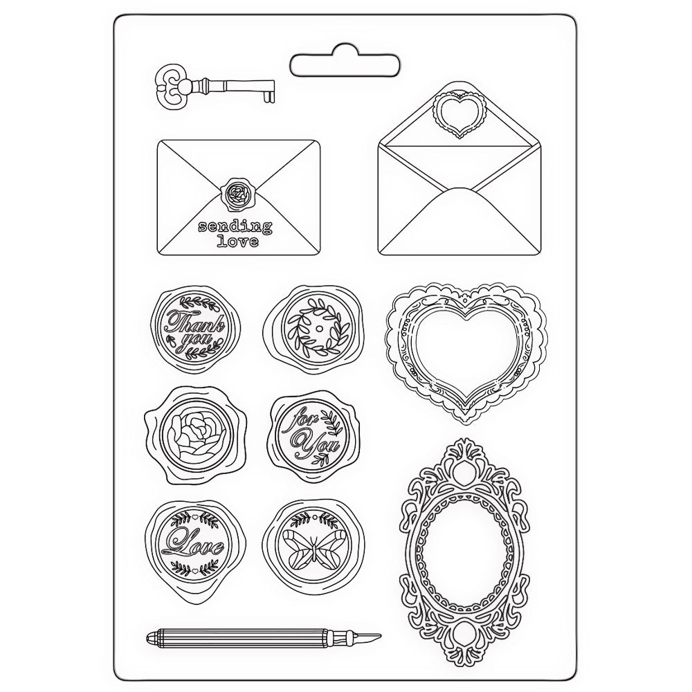 Stamperia - Soft Mould A5 - Shabby Rose letters and seals