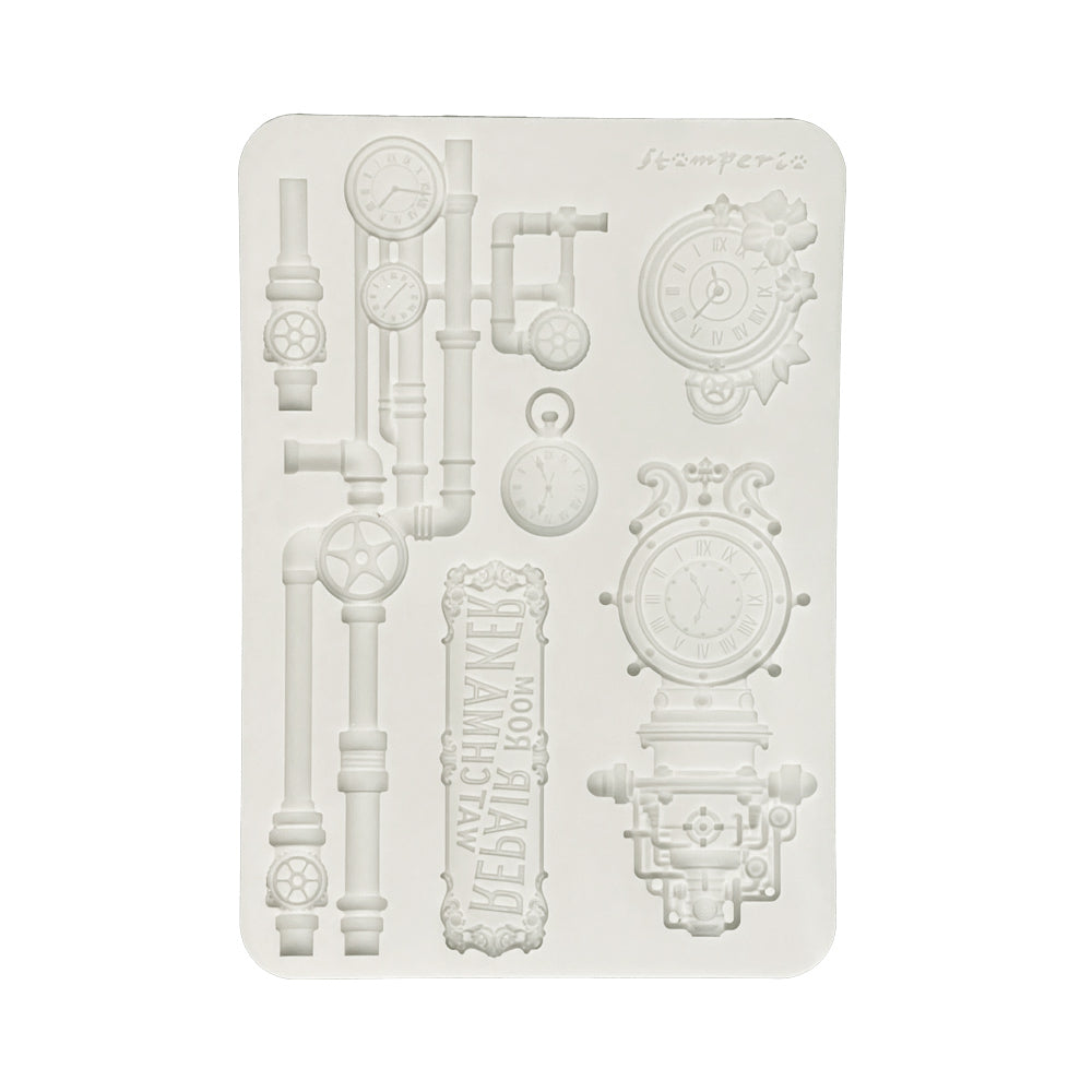 Stamperia - Silicon mold A5 - Garden of Time - clocks and tubes